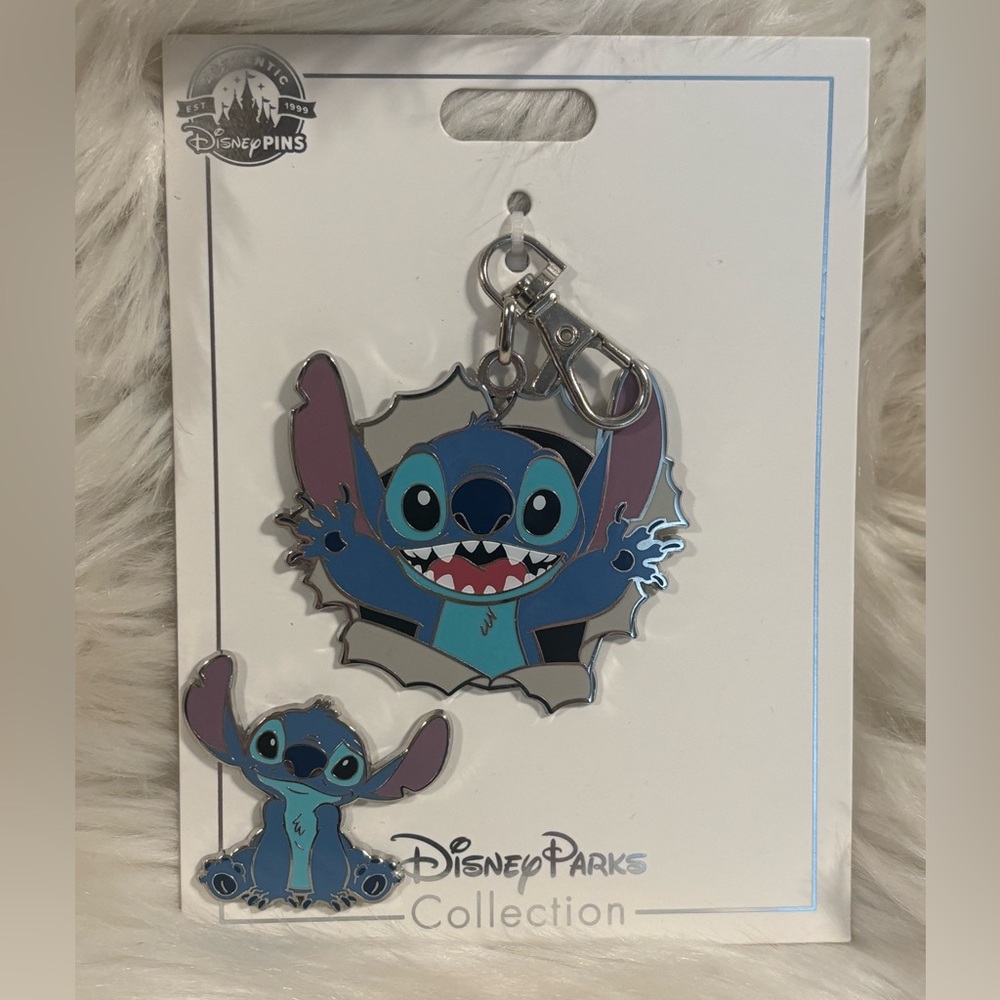 Disney Parks Stitch Keychain and Pin Set - Blue NWT